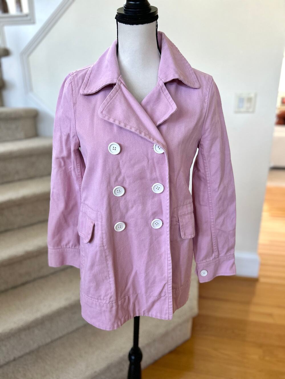J.Crew Pink Cotton Canvas Double Breasted Pea Coat Work Barn Jacket
